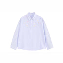Spring Autumn Sweet Casual Top Striped Embroidered Women's Shirt Long Sleeve Polo Collar Sun Protection Chic Elegant Blouses