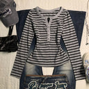 Korean Vintage Striped Long Sleeve T-shirt Women Autumn Casual Round Neck Loose Sweatshirt Fashion Chic Versatile Top Streetwear