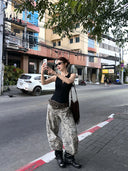 【FANGTING】 Women Leopard Print Wide Leg Jeans Summer All Match Loose Casual Pants Retro Slim Fit Denim Trousers