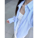 Striped Casual Long Sleeve Shirt Women's Spring Autumn Polo Collar Outerwear Single Breasted Elegant Blouse Sun Protection Top
