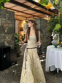 【FANGTING】Women Vacation Style Slip Dress Slim Waist Flared Long Dress Tube Top Dress