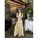 【FANGTING】Women Vacation Style Slip Dress Slim Waist Flared Long Dress Tube Top Dress