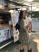 【MAR】Women Spring Summer Vintage Lace Collar 2 Piece Set Slim Waist Sun Protection Outfit