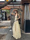【FANGTING】Women Vacation Style Slip Dress Slim Waist Flared Long Dress Tube Top Dress