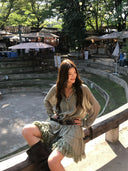 【MAR】Women Spring Summer Vintage Lace Collar 2 Piece Set Slim Waist Sun Protection Outfit