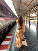 【MAR】French Inspired Women Summer Outfit V Neck Chiffon Blouse Ruffle Skirt Graceful 2 Piece Set