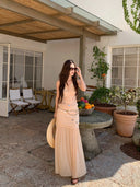 【MAR】French Romantic Vacation Women 2 Piece Set Handmade Sequin Sleeveless Top Midi Skirt