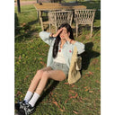 Women College Style Top Female Vintage Elegant Plaid Polo Collar Shirt Long Sleeve Casual Streetwear Ladies Fashion Blouse