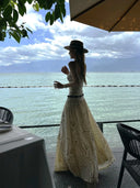 【FANGTING】Women Vacation Style Slip Dress Slim Waist Flared Long Dress Tube Top Dress