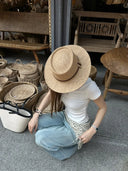 【FANGTING】Women Summer Light Blue Jeans Vintage Washed Wide Leg Casual Long Pants For Tall Ladies