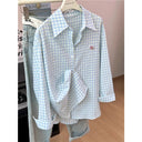 Women College Style Top Female Vintage Elegant Plaid Polo Collar Shirt Long Sleeve Casual Streetwear Ladies Fashion Blouse