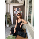 【FANGTING】Women's Summer V-Neck Slip Dress New Off-Shoulder Lace Splice Irregular Hem Dress