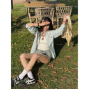 Women College Style Top Female Vintage Elegant Plaid Polo Collar Shirt Long Sleeve Casual Streetwear Ladies Fashion Blouse