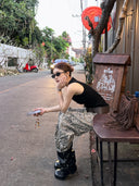 【FANGTING】 Women Leopard Print Wide Leg Jeans Summer All Match Loose Casual Pants Retro Slim Fit Denim Trousers