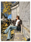 【FANGTING】Women Vintage Blue Low Waist Wide Leg Jeans Cat Whisker Washed Casual Slim Pants