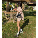 Women College Style Top Female Vintage Elegant Plaid Polo Collar Shirt Long Sleeve Casual Streetwear Ladies Fashion Blouse
