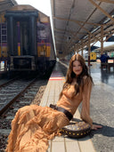 【MAR】French Inspired Women Summer Outfit V Neck Chiffon Blouse Ruffle Skirt Graceful 2 Piece Set