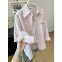Women College Style Top Female Vintage Elegant Plaid Polo Collar Shirt Long Sleeve Casual Streetwear Ladies Fashion Blouse