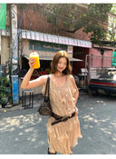 【MAR】Women Vintage V-Neck Ruffle Dress Summer Slim Petite Vacation Mini Dress