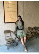 【MAR】Women Spring Summer Vintage Lace Collar 2 Piece Set Slim Waist Sun Protection Outfit